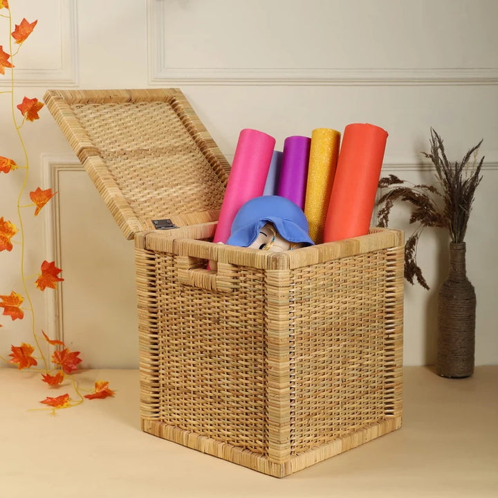 Wicker Storage Basket with Lid for Bathroom - Torrenfield