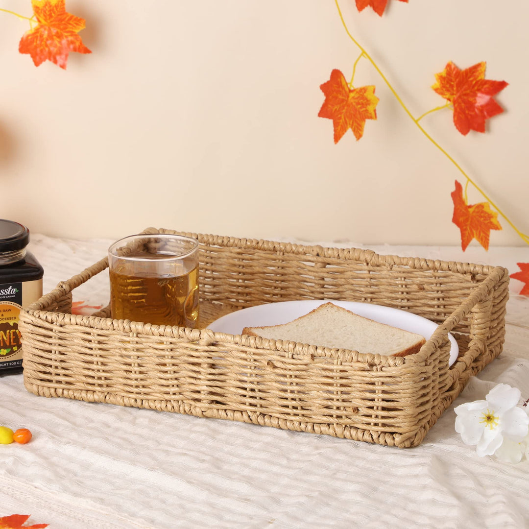 Seagrass Serving Tray for Kitchen | Kauna Grass Platter with Handles - Xerionson