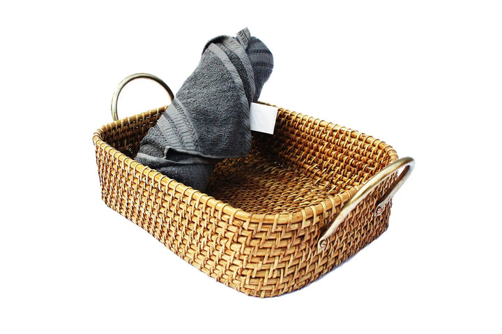 Luxury Rattan Handicrafts  Wicker Basket Cloth Storage Basket Bin Organizer for Toiletry Cosmetic Towels Toys Bathroom Organizer bamboo basket(Nat