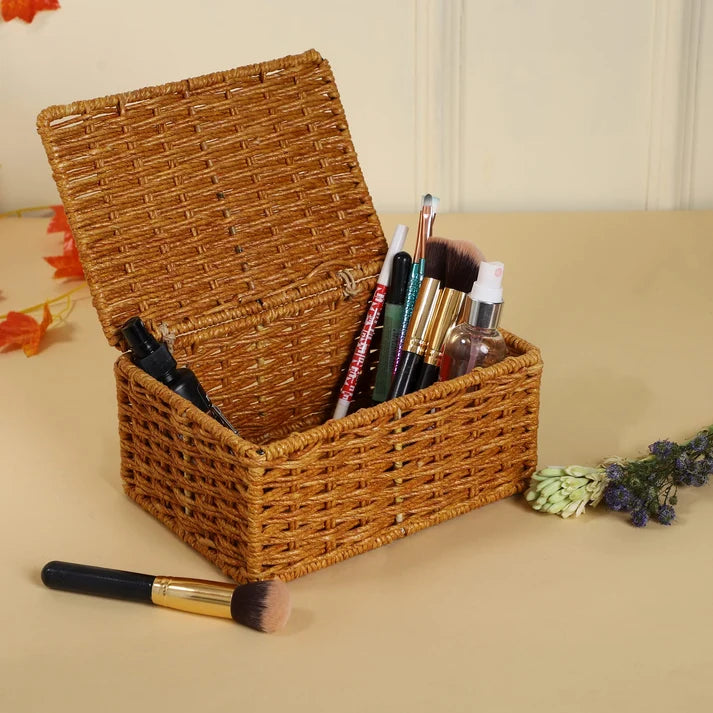 Seagrass Storage Basket with Lid 8.5x6x3.5 Inch for Home - Ira