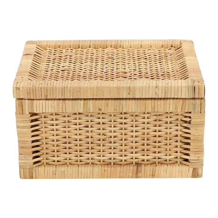 Luxury Rattan Handicrafts  wicker water hyacinth kauna grass bamboo cane Storage Basket with Lids Rectangular Handwoven Wicker Organizer Baskets D