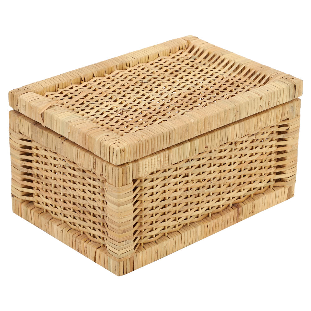 Luxury Rattan Handicrafts  wicker water hyacinth kauna grass bamboo cane Storage Basket with Lids Rectangular Handwoven Wicker Organizer Baskets D