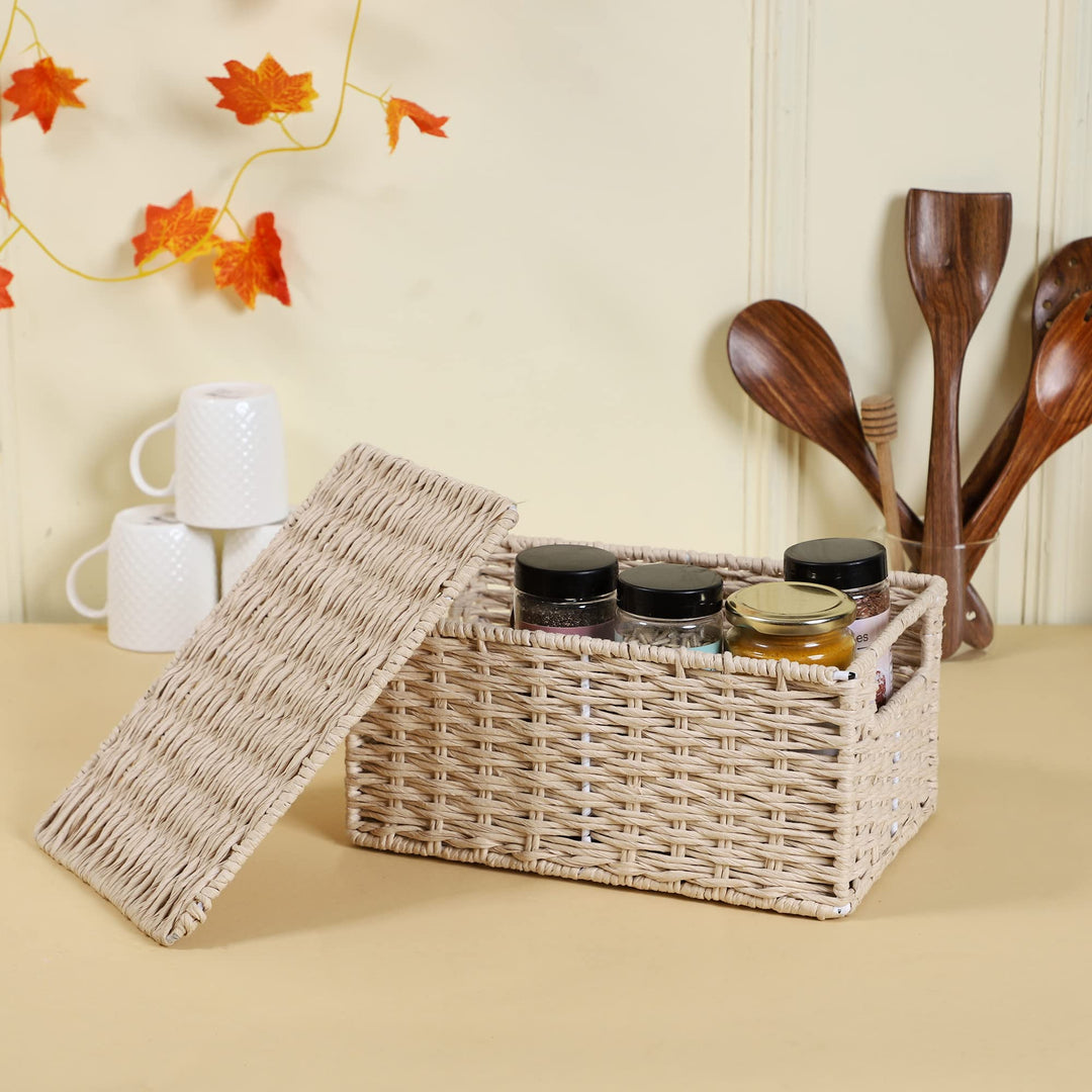 Wicker Storage Basket Set of 3 with Lids- Orinfield