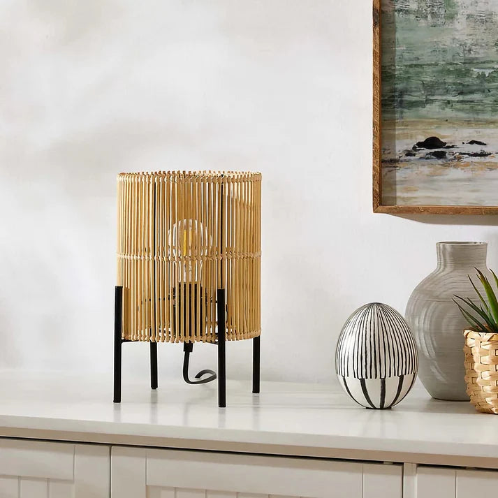 Rattan Table Lamp for Living Room | Bamboo Bedside Table Lamp - Artina