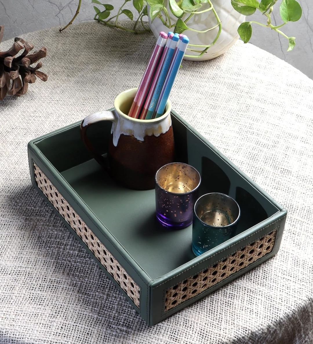 Rattan Serving Tray for Dining Table | Cane Tray with Handles - Quenten