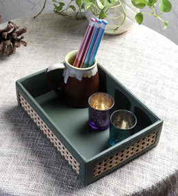 Rattan Serving Tray for Dining Table | Cane Tray with Handles - Quenten