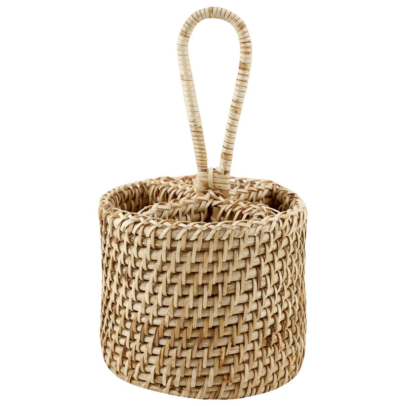 Cane Round Spoon Stand for Dining Table | Rattan Cutlery Holder - Preston