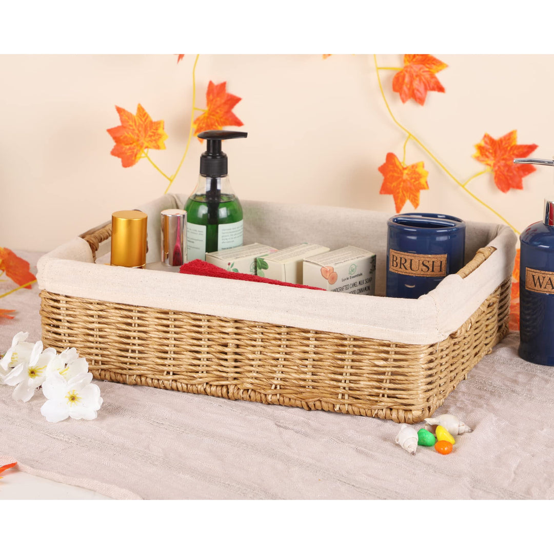 Luxury Rattan Handicrafts  wicker seagrass kauna grass water hyacinth rattan cane storage basket - (Beige) (14" L x 10"W x 4" H,Pack of 1) - Luxury Rattan Handicrafts 