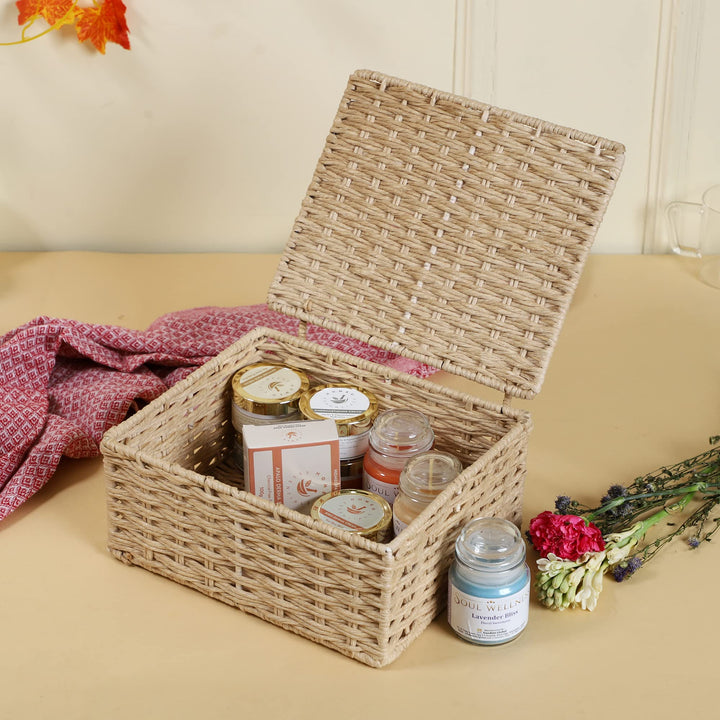 Wicker Storage Basket Set of 3 with Lids- Orinfield