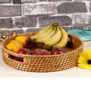 Wicker Round Tray Large for Dining Table | Serving Platter Brown - Zaleon