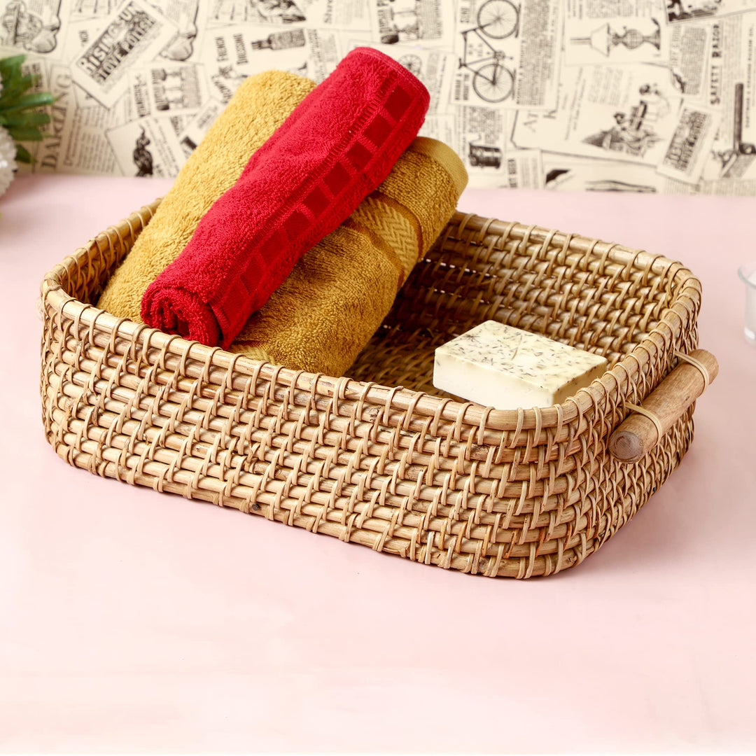 Rattan Storage Basket 14x11x4 Inch for Home - Vantage
