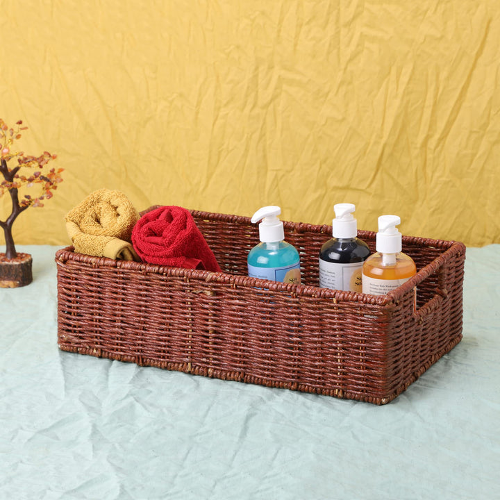 Rattan Storage Basket 16x9x4.5 Inch for Home - Xylander