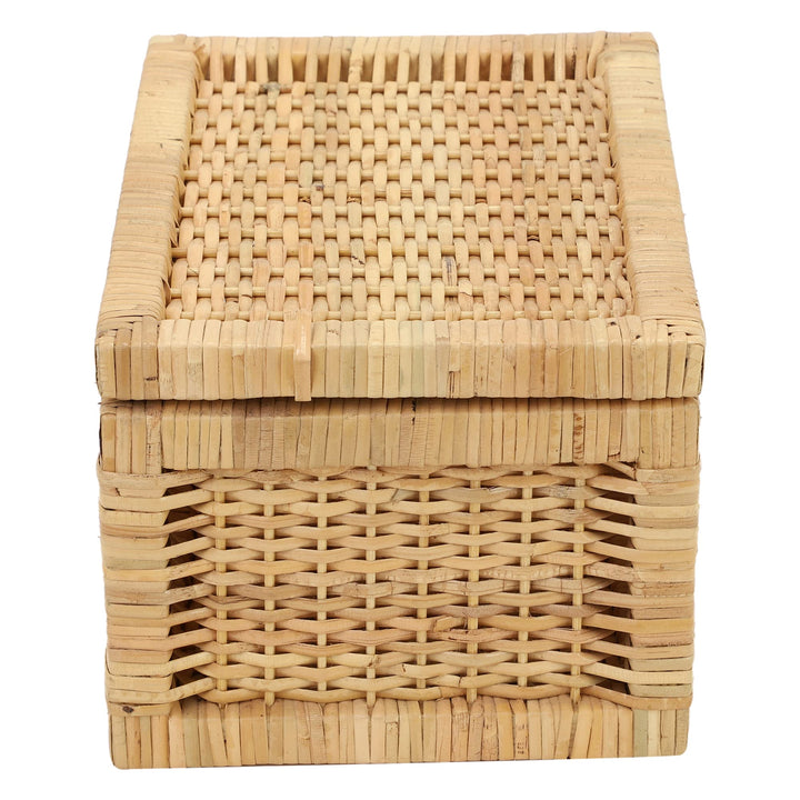 Luxury Rattan Handicrafts  wicker water hyacinth kauna grass bamboo cane Storage Basket with Lids Rectangular Handwoven Wicker Organizer Baskets D