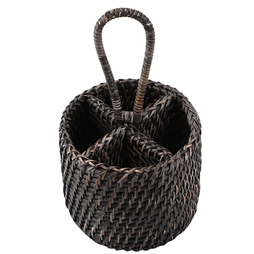 Cane Round Spoon Stand for Dining Table Dark Brown - Osric