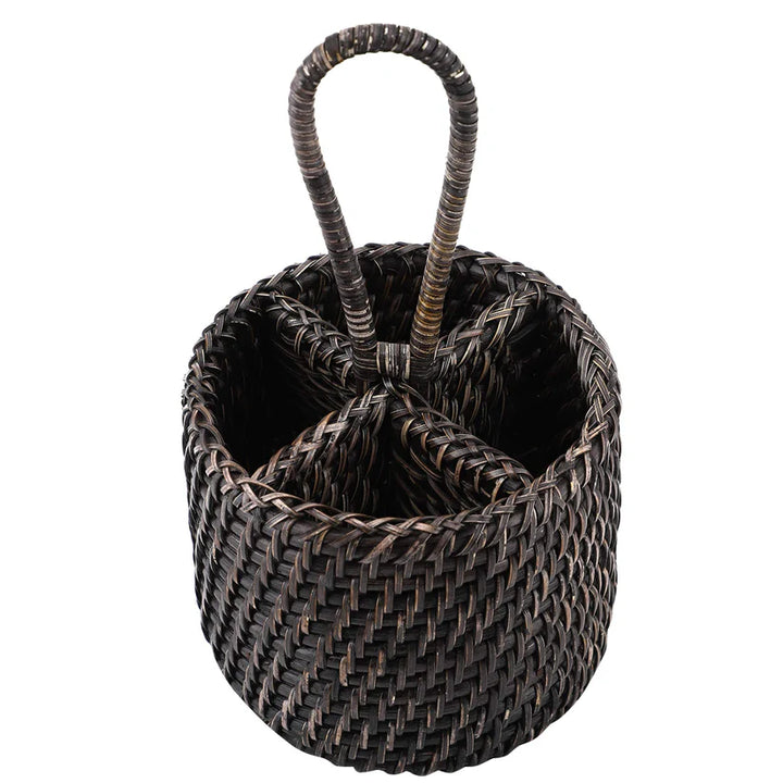 Cane Round Spoon Stand for Dining Table Dark Brown - Osric