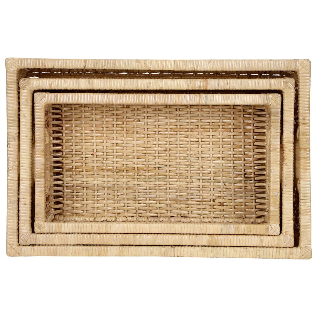 Rattan Storage Basket Set of 3 | Bamboo Brass Nesting Baskets - Avery