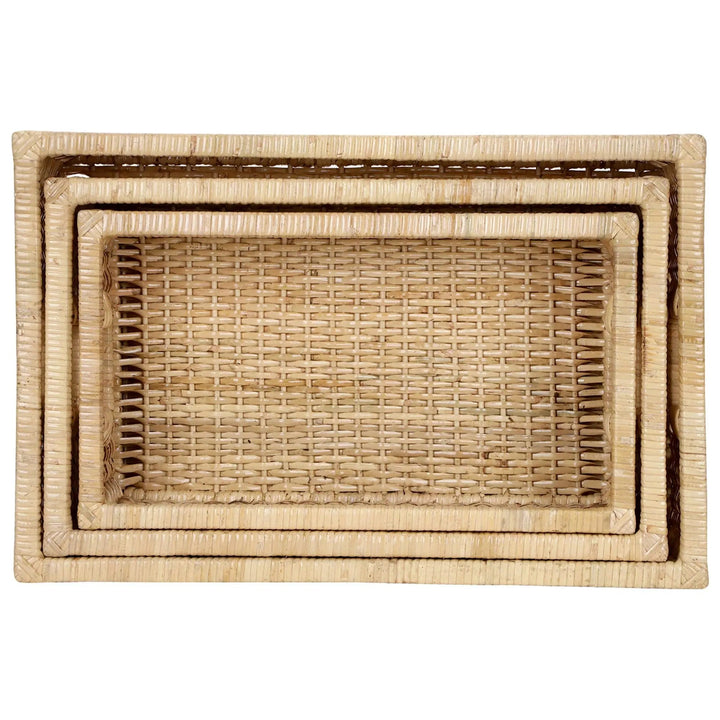 Rattan Storage Basket Set of 3 | Bamboo Brass Nesting Baskets - Avery