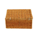 Luxury Rattan Handicrafts  wicker water hyacinth kauna grass bamboo cane Storage Basket with Lids Rectangular Handwoven Wicker Organizer Baskets Desktop Storage Box Rattan Container Desk Basket (Brown)(10