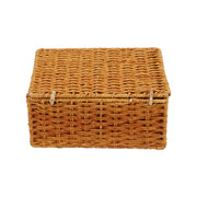 Luxury Rattan Handicrafts  wicker water hyacinth kauna grass bamboo cane Storage Basket with Lids Rectangular Handwoven Wicker Organizer Baskets Desktop Storage Box Rattan Container Desk Basket (Brown)(10