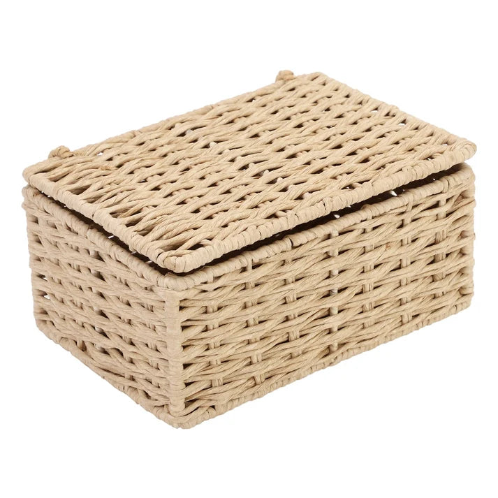 Seagrass Storage Basket with Lid 10x8x4 Inch for Home - Quintus