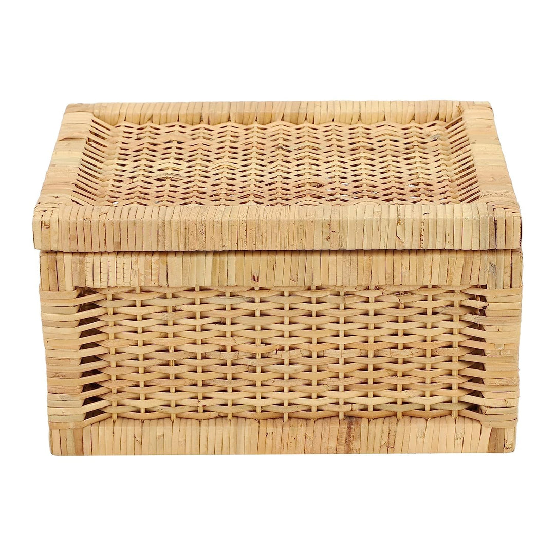Luxury Rattan Handicrafts  Wicker Storage Basket With Lid for Bathroom Utilities (11" L x 9" W x 9" H) - Luxury Rattan Handicrafts  Home Improvement > Shelf Baskets (I