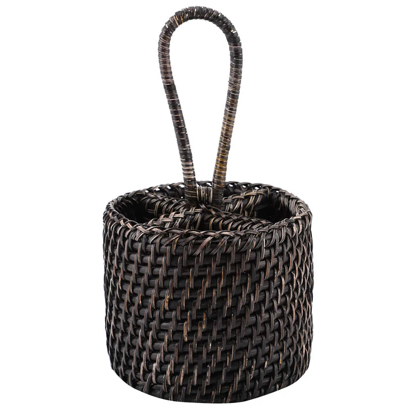 Cane Round Spoon Stand for Dining Table Dark Brown - Osric