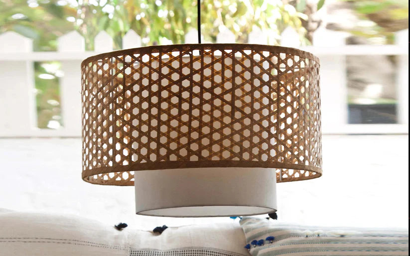 Bamboo Ceiling Light for Kitchen | Rattan Flush Mount Lamp - Amari