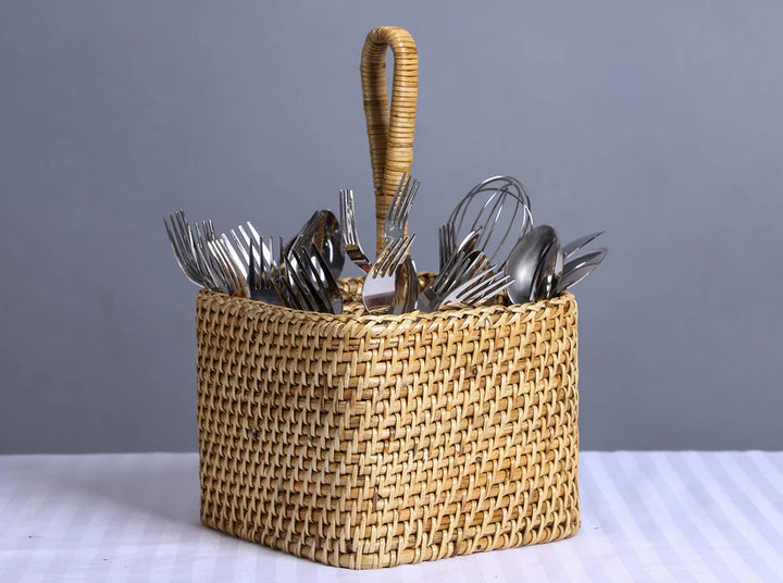 Cane Spoon Stand for Dining Table | Rattan Cutlery Holder - Roland