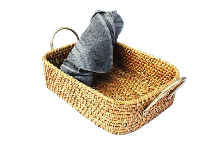 Luxury Rattan Handicrafts  Wicker Basket Cloth Storage Basket Bin Organizer for Toiletry Cosmetic Towels Toys Bathroom Organizer bamboo basket(Nat