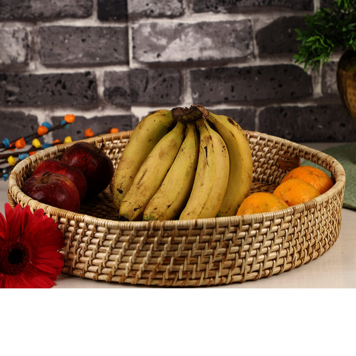 Wicker Round Tray Large for Dining Table | Serving Platter Brown - Zaleon