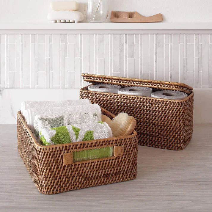 Rattan Wicker Basket for Bathroom | Handmade Storage Organizer - Ulvarston