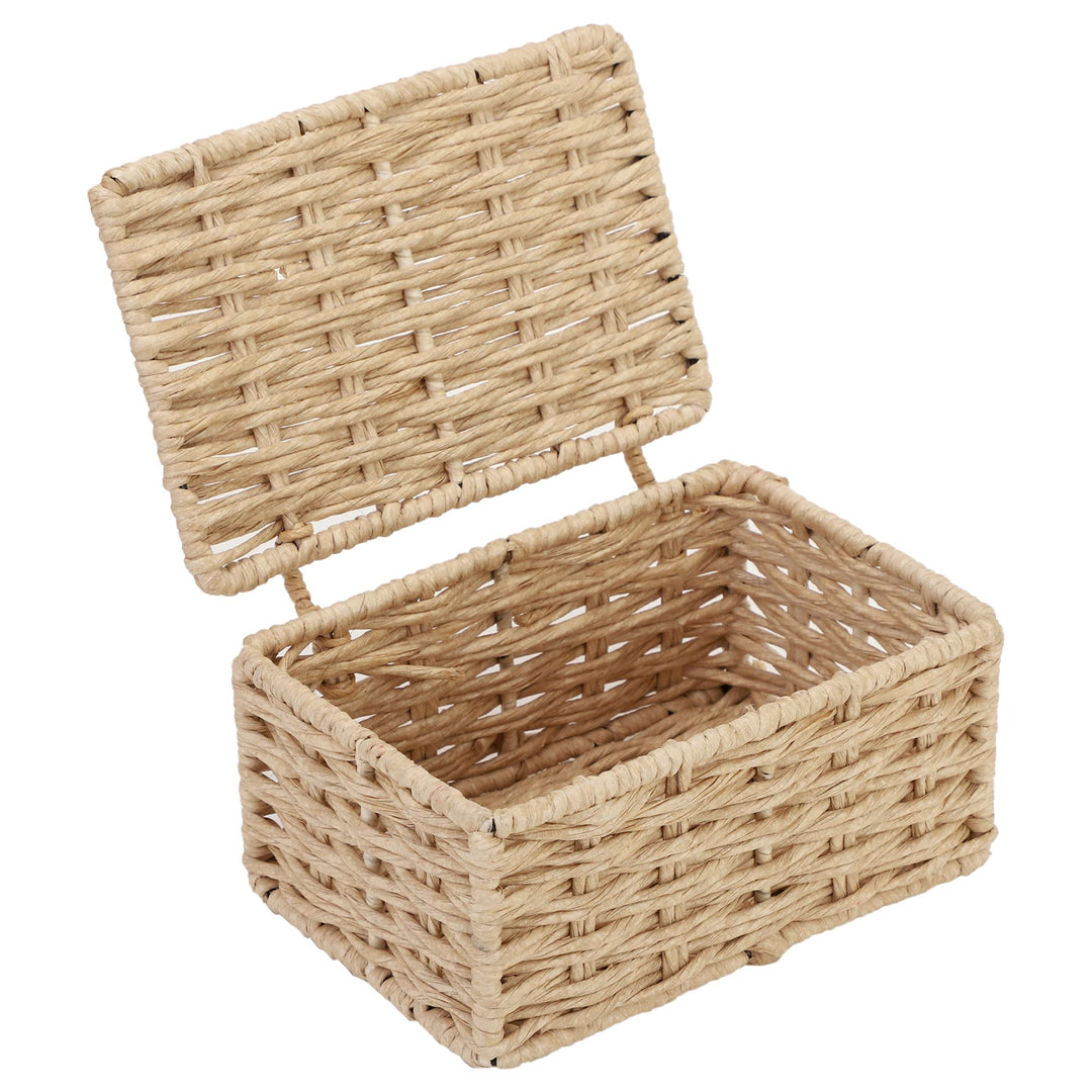 Luxury Rattan Handicrafts  wicker water hyacinth kauna grass bamboo cane Storage Basket with Lids Rectangular Handwoven Wicker Organizer Baskets D