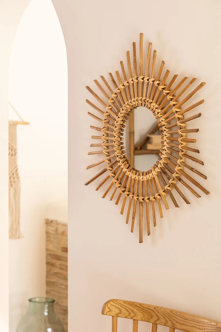 Rattan Wall Mirror for Dining Room | Cane Round Mirror - Drydenshire