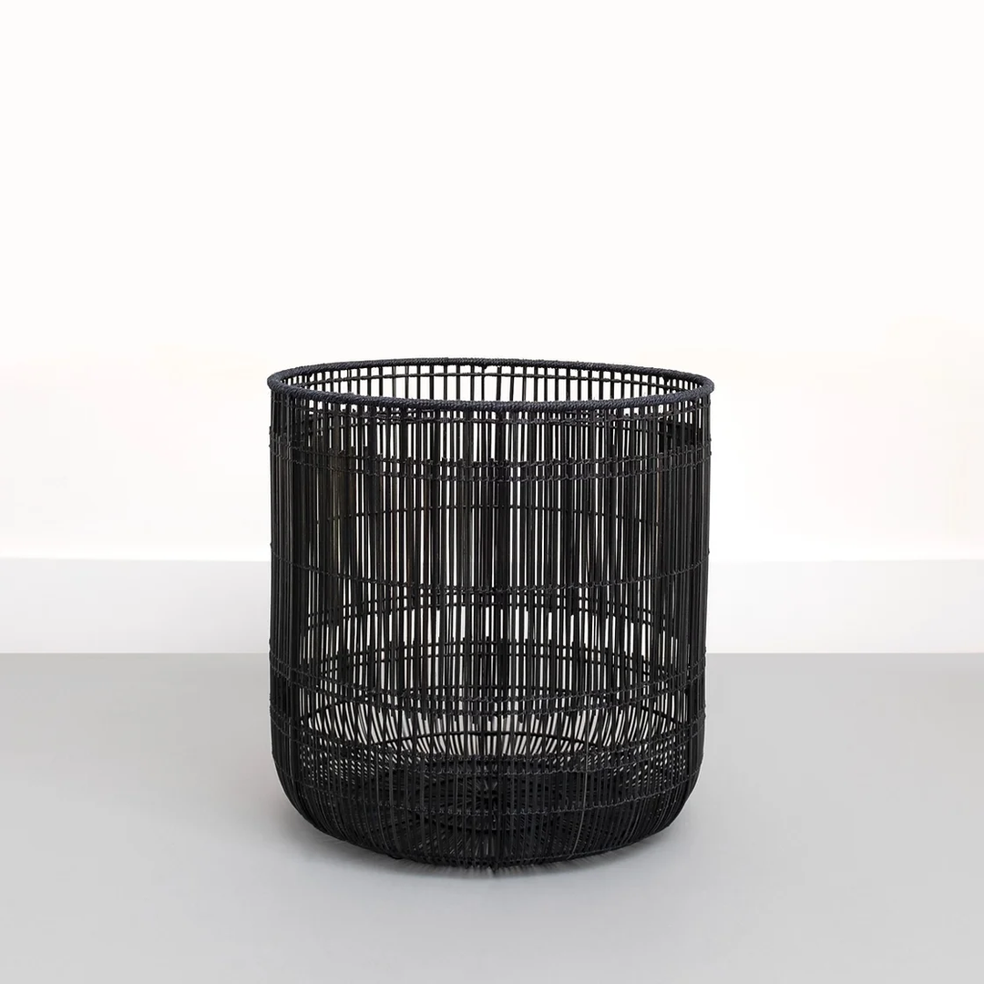 Hem rattan bamboo laundry basket black