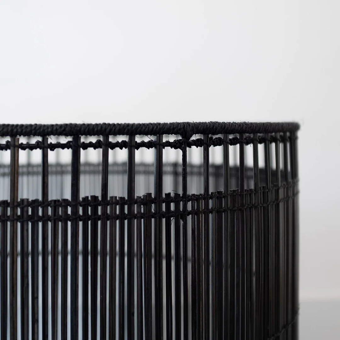 Hem rattan bamboo laundry basket black