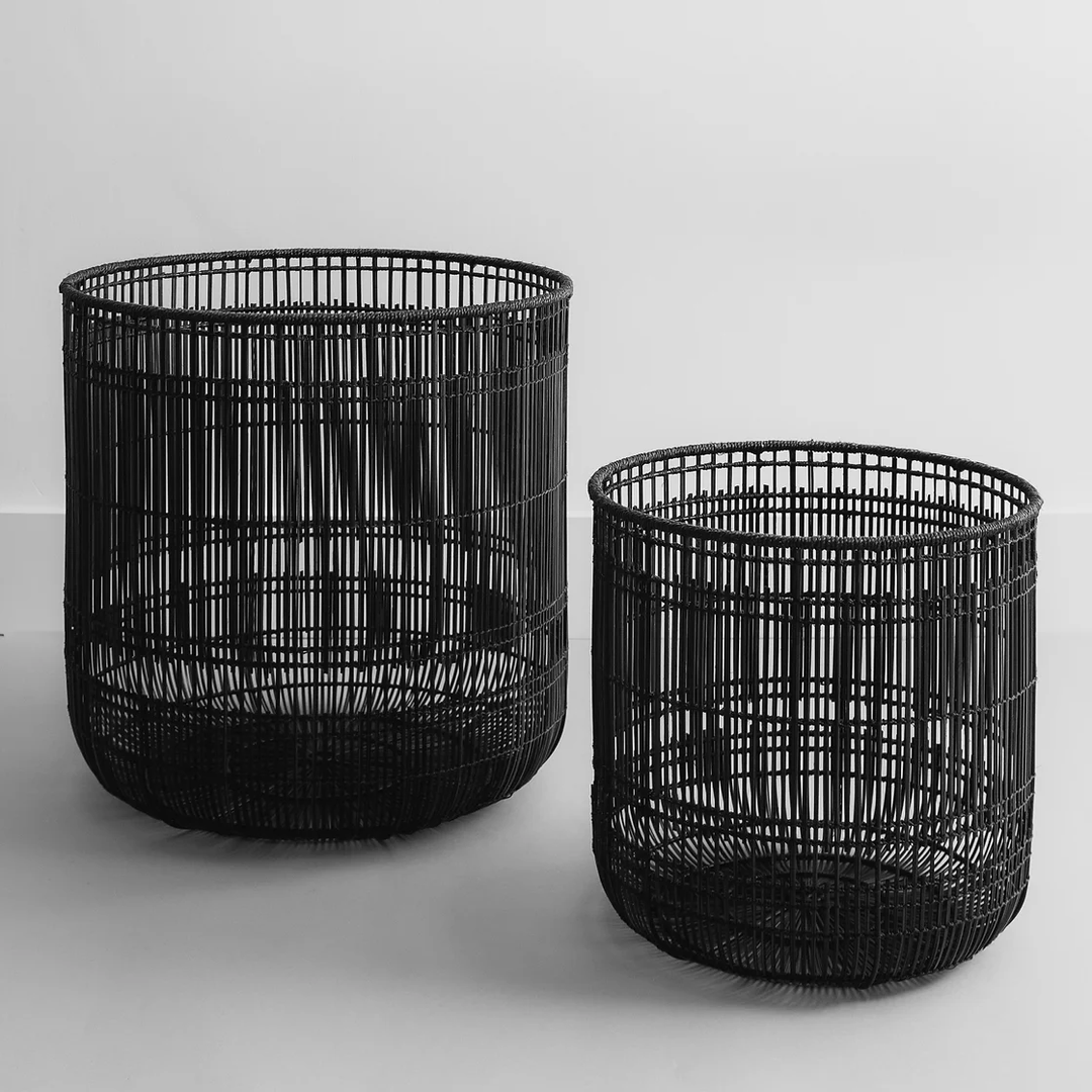 Hem rattan bamboo laundry basket black
