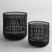 Hem rattan bamboo laundry basket black
