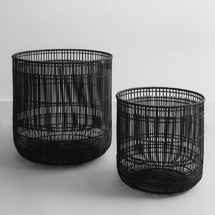 Hem rattan bamboo laundry basket black