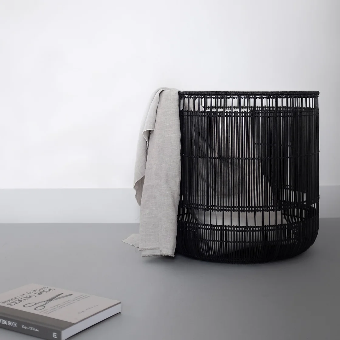 Hem rattan bamboo laundry basket black