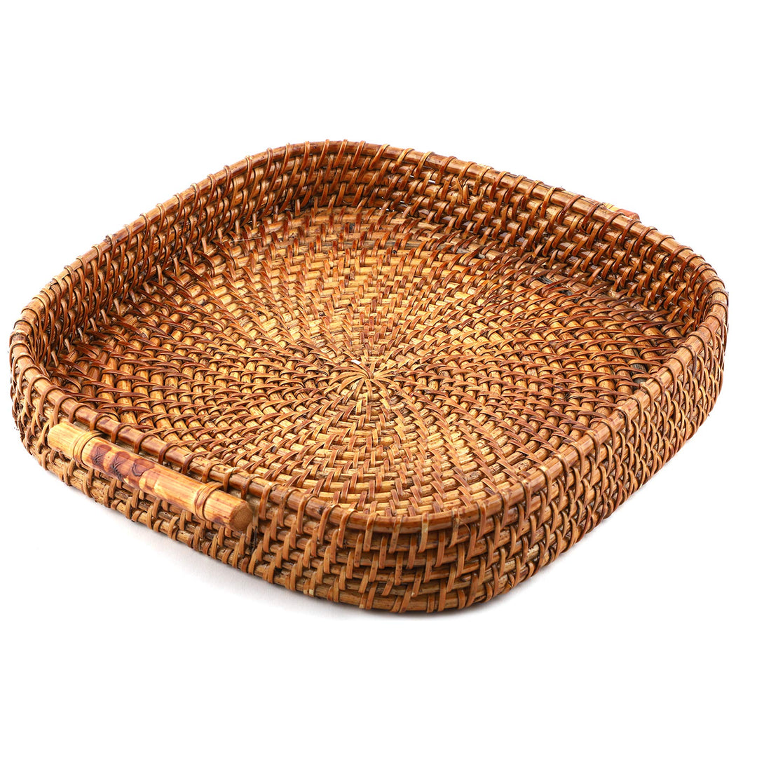 Wicker Serving Tray for Dining Table | Square Platter with Handles - Bodenhall