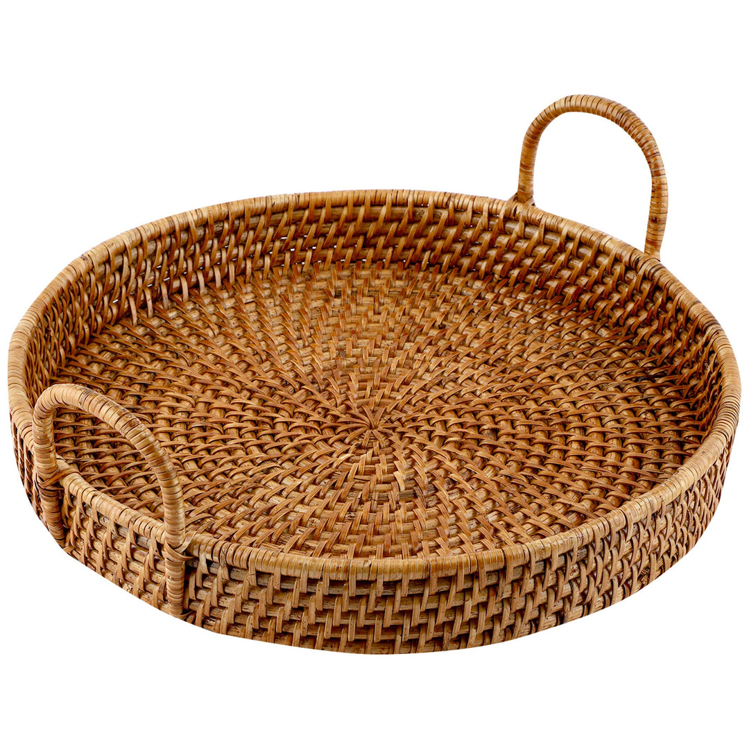 Wicker Serving Tray Round for Dining Table | Rattan Platter with Handles - Devlin