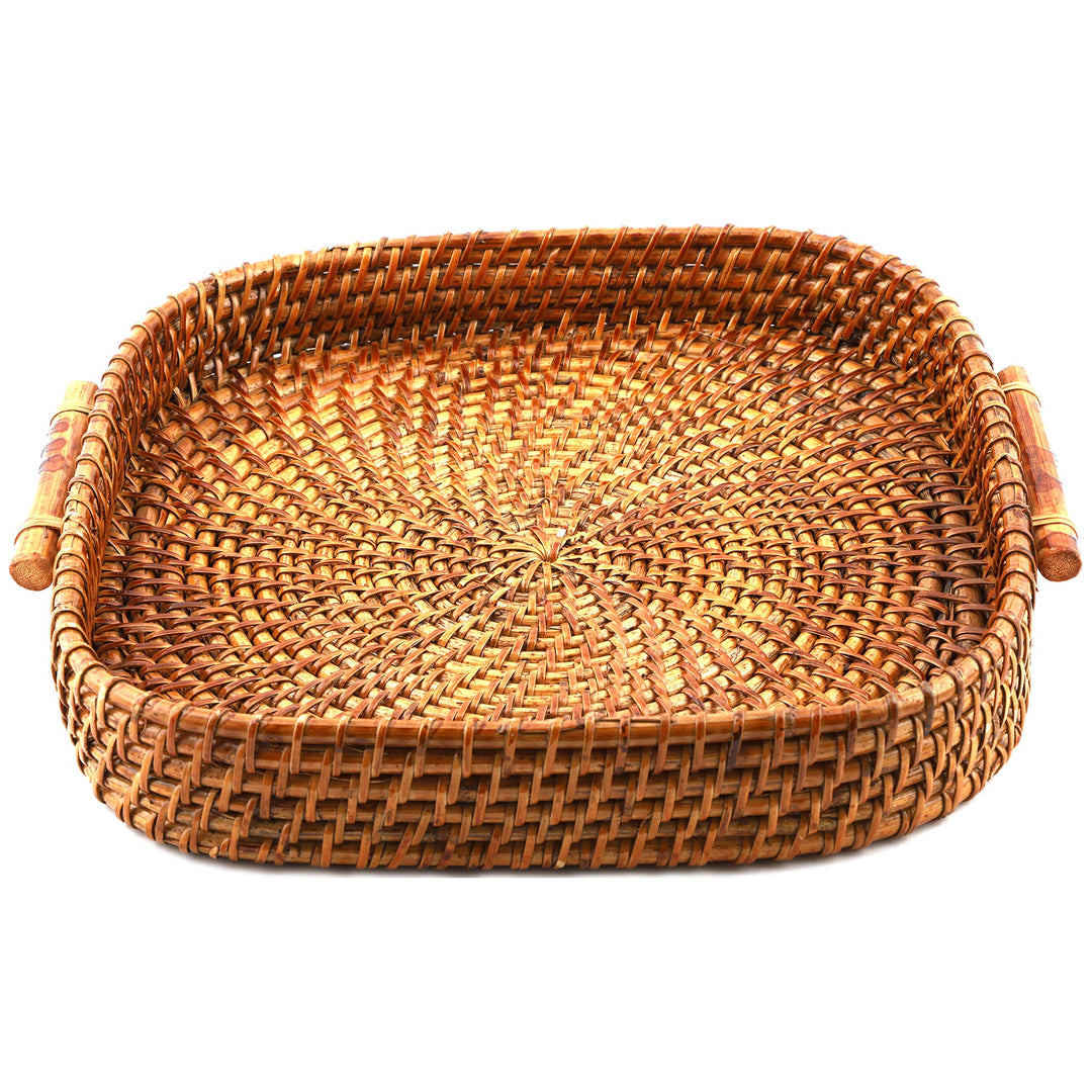 Wicker Serving Tray for Dining Table | Square Platter with Handles - Bodenhall