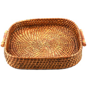 Wicker Serving Tray for Dining Table | Square Platter with Handles - Bodenhall