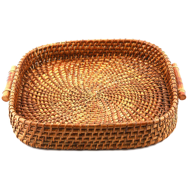 Wicker Serving Tray for Dining Table | Square Platter with Handles - Bodenhall