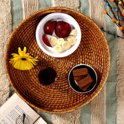 Wicker Round Tray Large for Dining Table | Serving Platter Brown - Zaleon