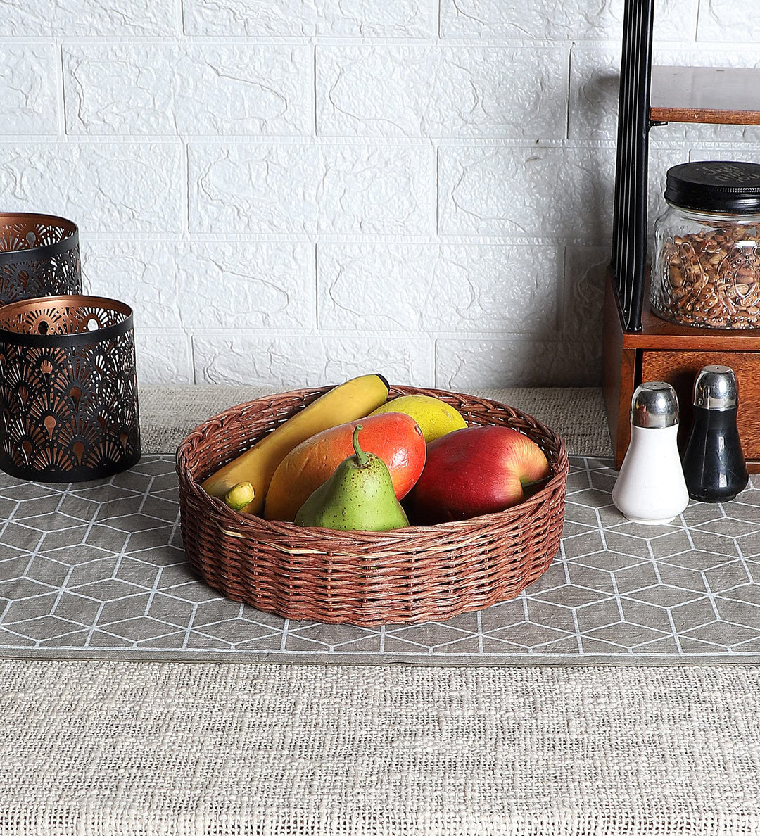Luxury Rattan Handicrafts  Wicker Serving Tray Wooden Serving Tray for Home | Dining Table Decorative Trays | Serving Tray for Party Guests | Platter with Handles Diwali or Deepawali Gifts | 10 x 10 x 2 (Brown) - Luxury Rattan Handicrafts 