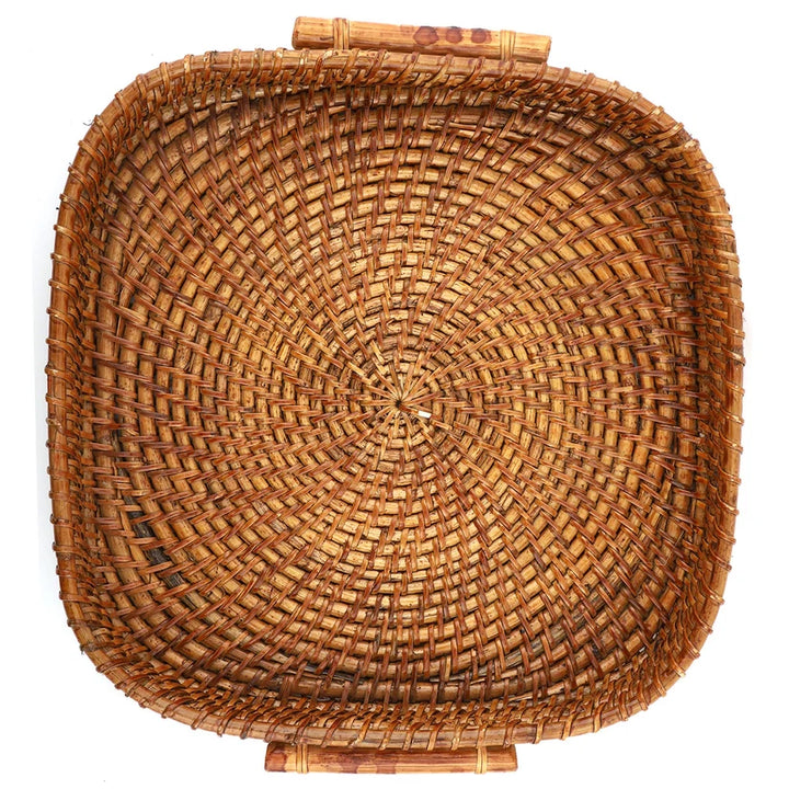 Wicker Serving Tray for Dining Table | Square Platter with Handles - Bodenhall