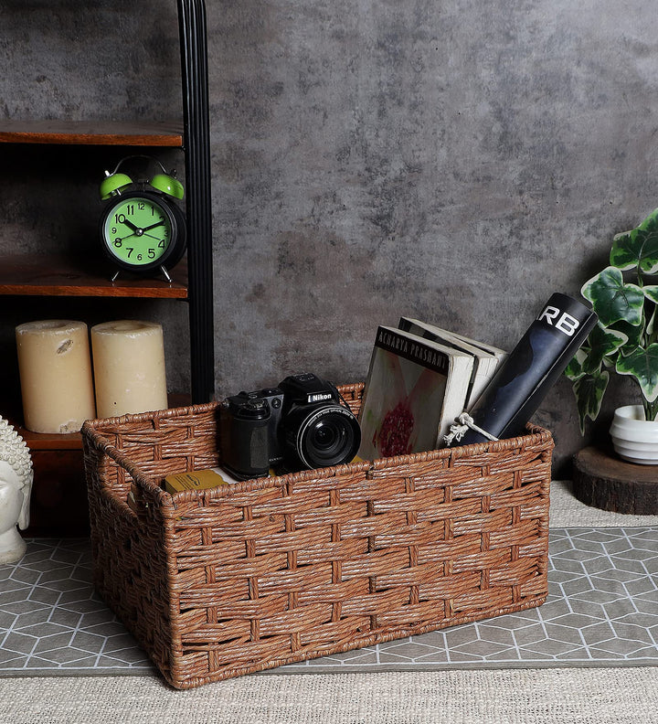 Luxury Rattan Handicrafts  Bamboo Rattan Wicker Basket for Cloths, Storage, Bin Organizer for Toiletry Cosmetic (Brown, 13 x 9 x 6,Pack of 1)