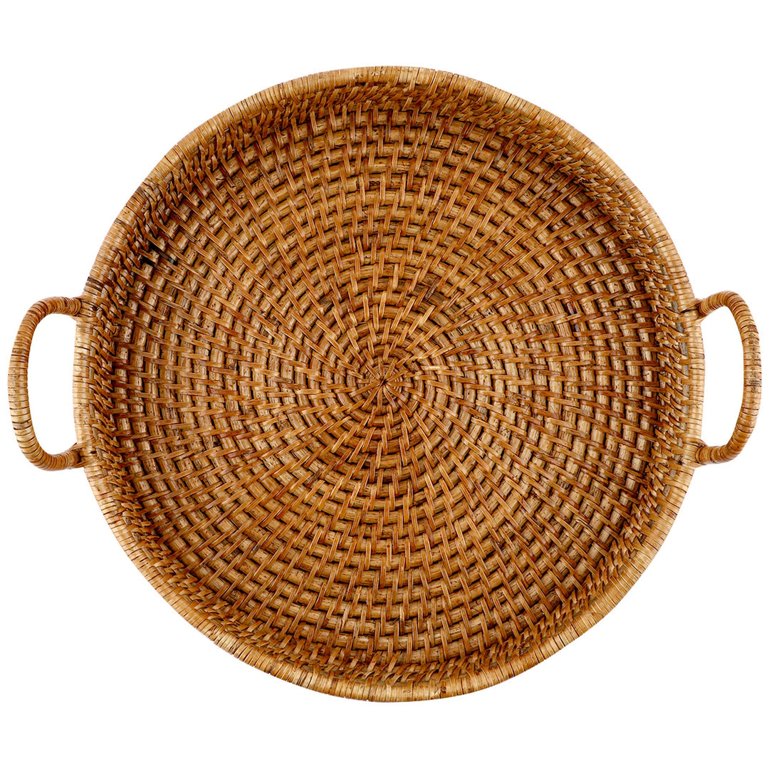Wicker Serving Tray Round for Dining Table | Rattan Platter with Handles - Devlin