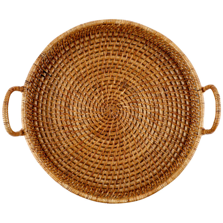 Wicker Serving Tray Round for Dining Table | Rattan Platter with Handles - Devlin
